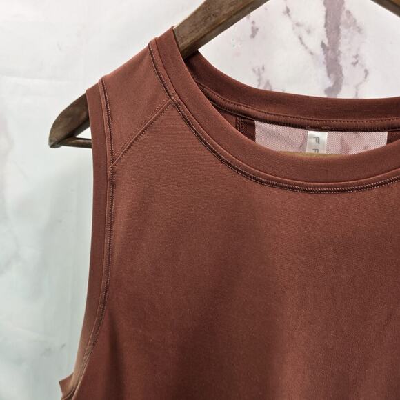 Fabletics Tank Top Womens XS Copper Rust Slit Open Back Longline Mesh High Neck - Picture 3 of 9
